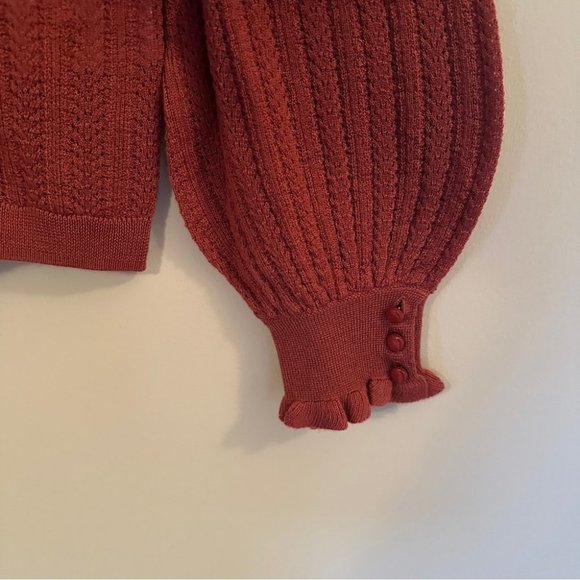 EUC Sezane Louis Ruffle Sleeve Cardigan in Rosewood Pink Merino Wool | size L - Picture 6 of 10